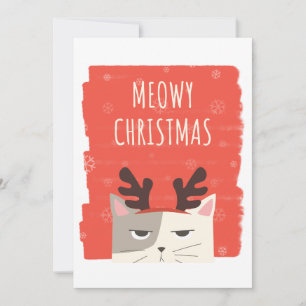 Personalised Cute Cat Christmas, Meowy Christmas Holiday Card