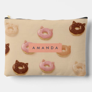 Personalised Cute Cat Ear Doughnuts Pattern Accessory Pouch