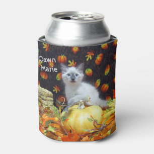 Personalised Cute Cat Fall / Autumn / Halloween  Can Cooler