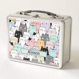 Personalised Cute Cat Pattern  Metal Lunch Box
