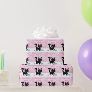 Personalised Cute Cat Pink and White Girl Birthday Wrapping Paper