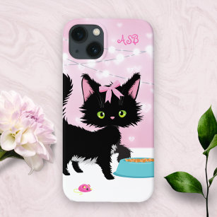 Personalised Cute Cat Pink and White Kitten iPhone 13 Case