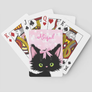 Personalised Cute Cat Pink and White Kitten Playing Cards