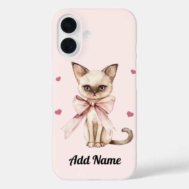 Personalised Cute Cat with Pink Bow iPhone Case (Back)
