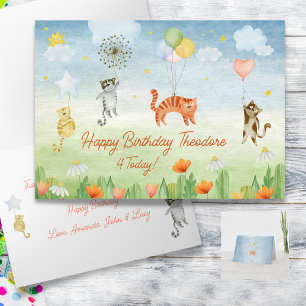 Personalised Cute Cats and Balloons Birthday Card 