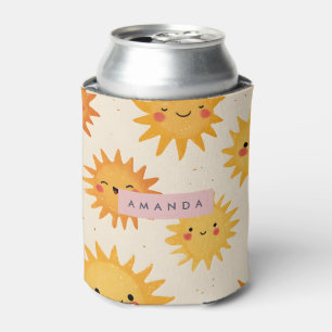 Personalised Cute Cheerful Smiling Sun Can Cooler