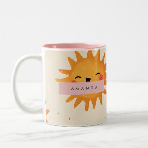 Personalised Cute Cheerful Smiling Sun Two-Tone Coffee Mug