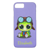 Personalised Cute Chibi Turtle in Aviator Hat