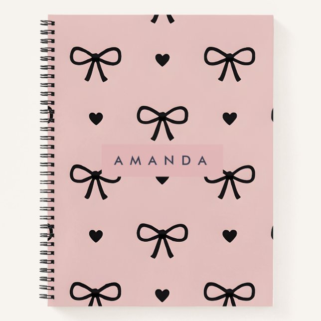 Personalised Cute Chic Pink Bow & Heart Pattern Notebook (Front)