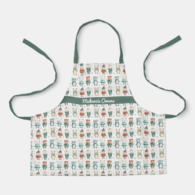Personalised Cute Christmas Animals Apron (Front)