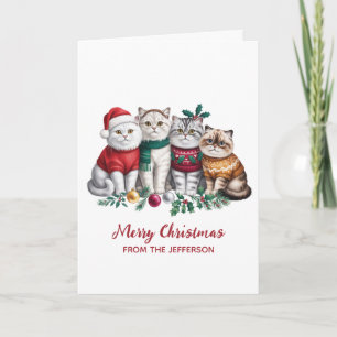 Personalised Cute Christmas Cat Cats Holiday Card 