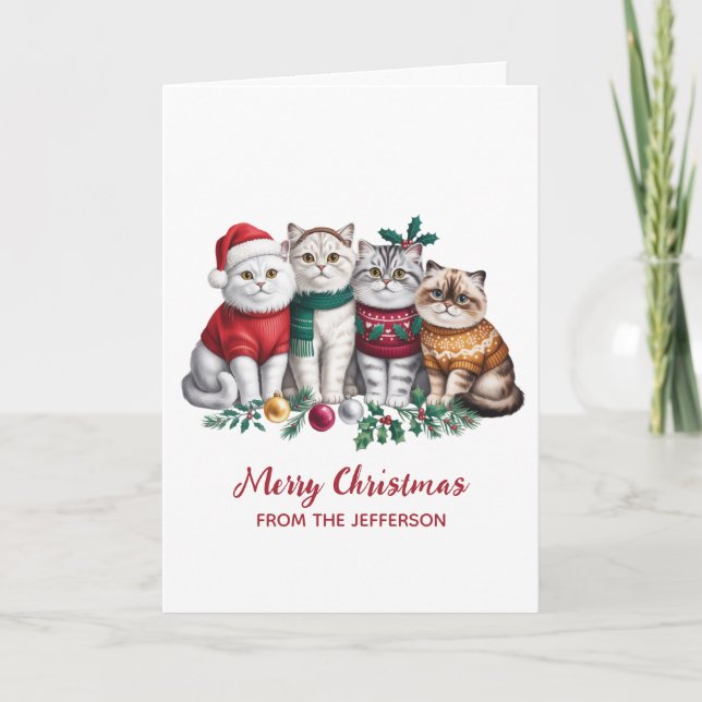 Personalised Cute Christmas Cat Cats Holiday Card  (Front)