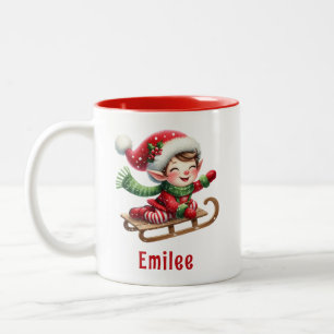 Personalised Cute Christmas Elf Two-Tone Coffee Mug