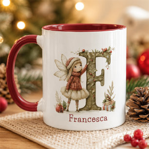 Personalised Cute Christmas Fairy Initial Keepsake Mug