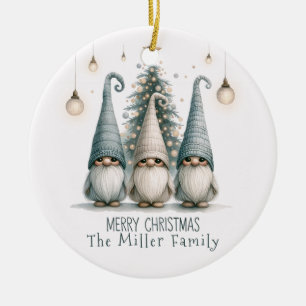 Personalised Cute Christmas Gnome Family Holiday Ceramic Ornament