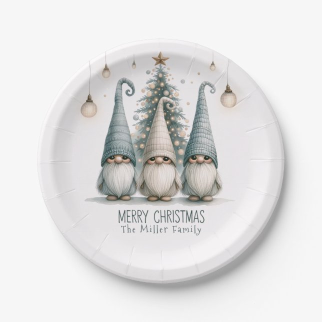 Personalised Cute Christmas Gnome Family Holiday Paper Plate (Front)