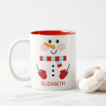 Personalised Cute Christmas Holiday Snowman Two-To Two-Tone Coffee Mug<br><div class="desc">A cute Christmas holiday snowman decorates this mug. Makes a cute Christmas gift for kids. Designed for you by Blackberry Boulevard.</div>