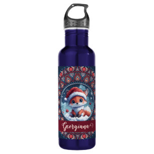 Personalised Cute Christmas Kawaii Fox Dot Mandala 710 Ml Water Bottle