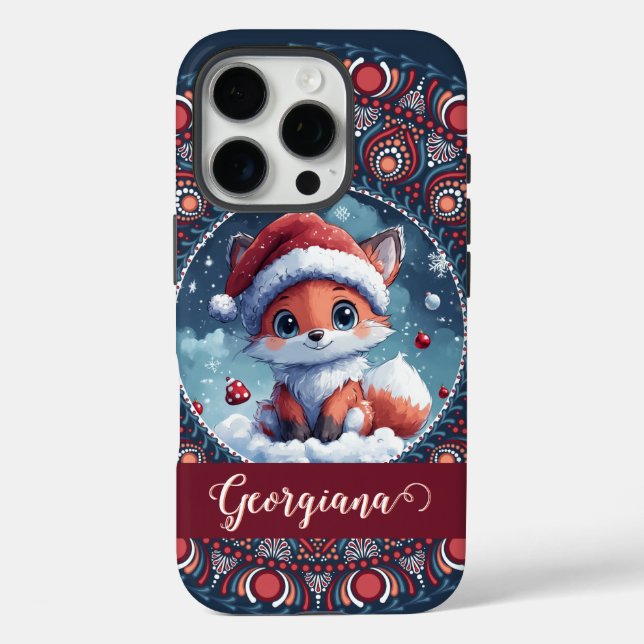 Personalised Cute Christmas Kawaii Fox Dot Mandala Case-Mate iPhone Case (Back)