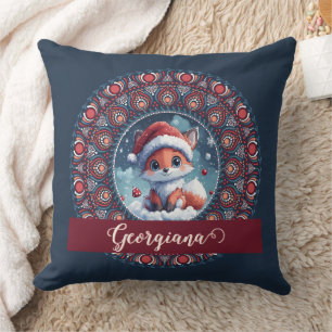 Personalised Cute Christmas Kawaii Fox Dot Mandala Cushion