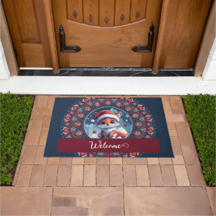 Personalised Cute Christmas Kawaii Fox Dot Mandala Doormat