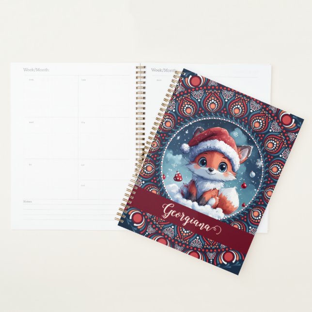 Personalised Cute Christmas Kawaii Fox Dot Mandala Planner (Display)
