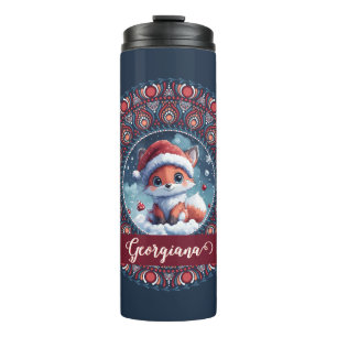 Personalised Cute Christmas Kawaii Fox Dot Mandala Thermal Tumbler