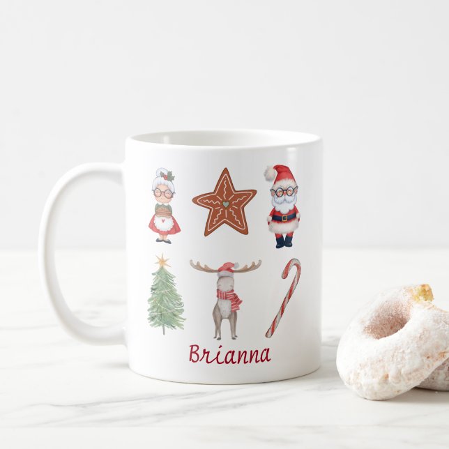 Personalised Cute Christmas Mug Santa Mrs. Claus  (With Donut)