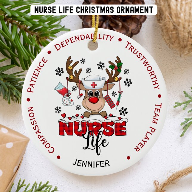 Personalised Cute Christmas Nurse  Ceramic Ornament (Creator Uploaded)