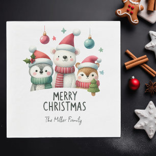 Personalised Cute Christmas Party Woodland Animals Napkin