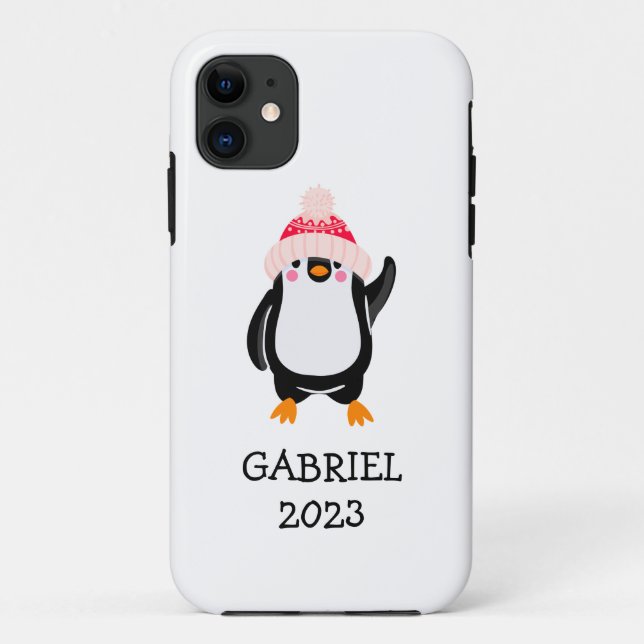Personalised Cute Christmas Penguin in Red Hat  Case-Mate iPhone Case (Back)
