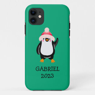 Personalised Cute Christmas Penguin in Red Hat iPhone 11 Case