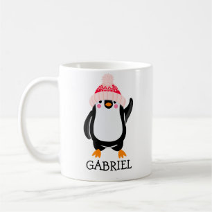 Personalised Cute Christmas Penguin in Red Hat  Coffee Mug