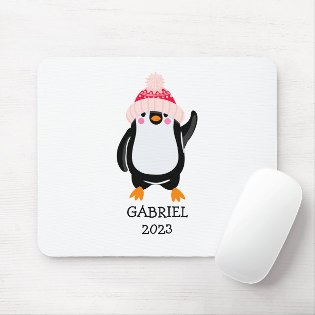 Personalised Cute Christmas Penguin in Red Hat  Mouse Pad (With Mouse)