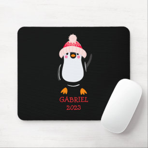 Personalised Cute Christmas Penguin in Red Hat Mouse Pad