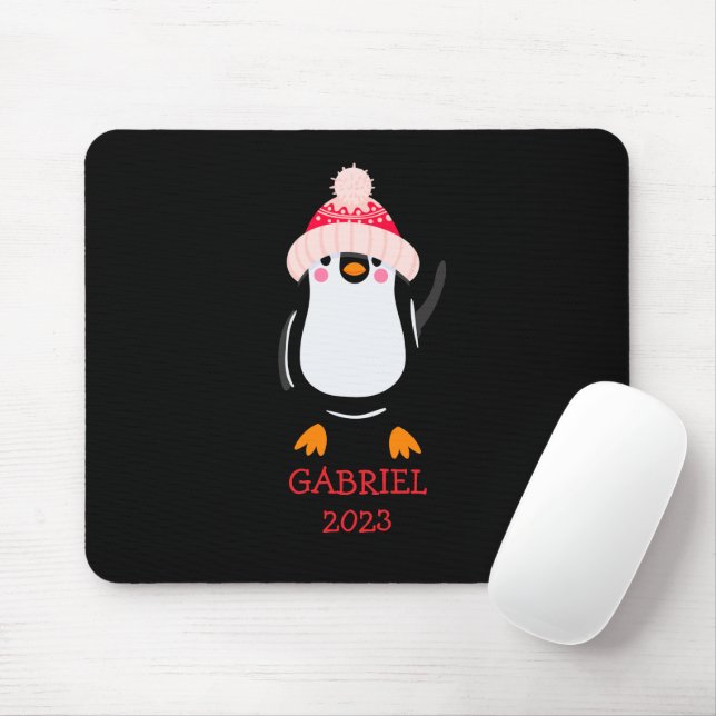 Personalised Cute Christmas Penguin in Red Hat  Mouse Pad (With Mouse)