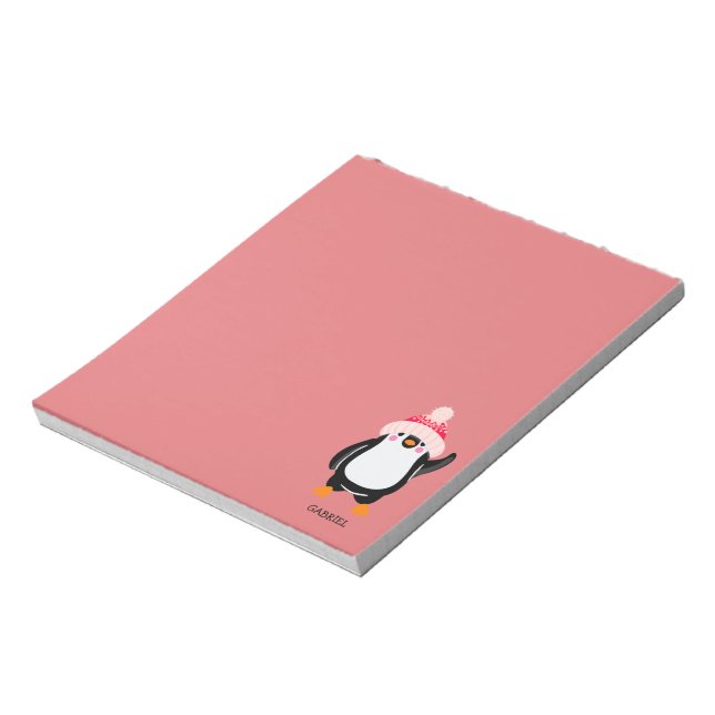 Personalised Cute Christmas Penguin in Red Hat  Notepad (Rotated)