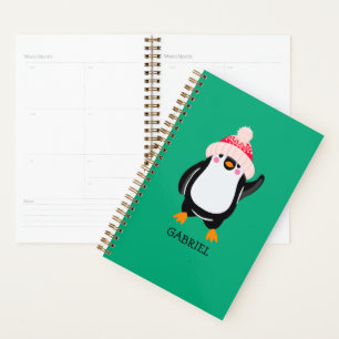 Personalised Cute Christmas Penguin in Red Hat  Planner