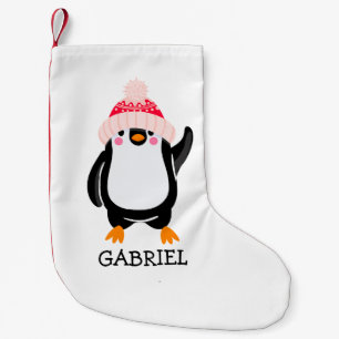 Personalised Cute Christmas Penguin in Red Hat  Small Christmas Stocking