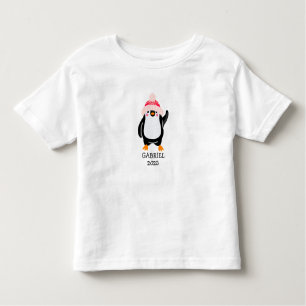 Personalised Cute Christmas Penguin in Red Hat  Toddler T-Shirt