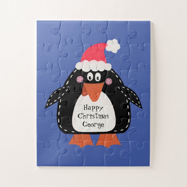 Personalised Cute Christmas Penguin Jigsaw Puzzle (Vertical)