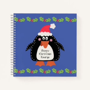 Personalised Cute Christmas Penguin Notebook