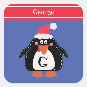 Personalised Cute Christmas Penguin Square Sticker