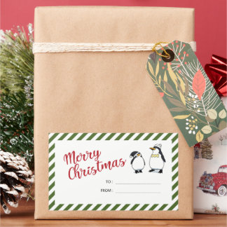 Personalised Cute Christmas Penguins Rectangular Sticker