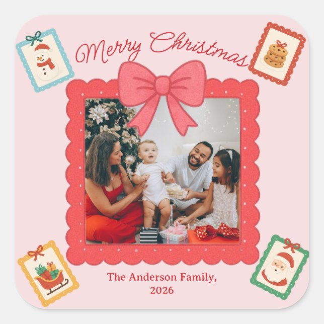 Personalised Cute Christmas Photo Collage  Square Sticker (Front)