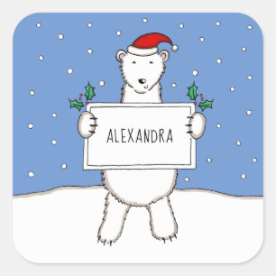Personalised Cute Christmas Polar Bear Christmas  Square Sticker