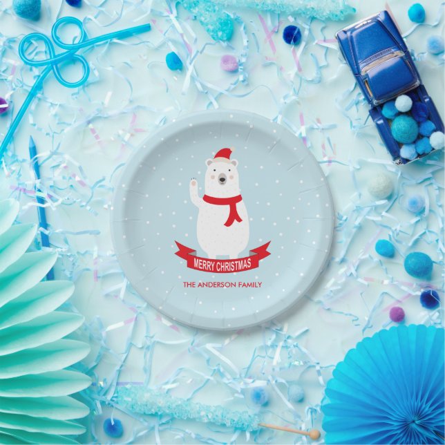 Personalised Cute Christmas Polar Bear Paper Plate (Party)