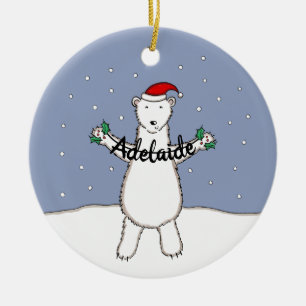 Personalised Cute Christmas Polar Bear Tree Ceramic Ornament