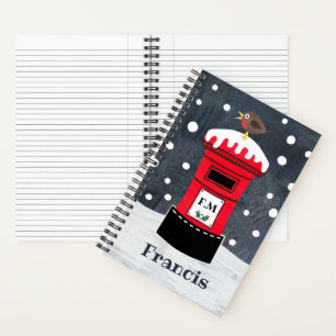 Personalised Cute Christmas Post Box & Robin Notebook