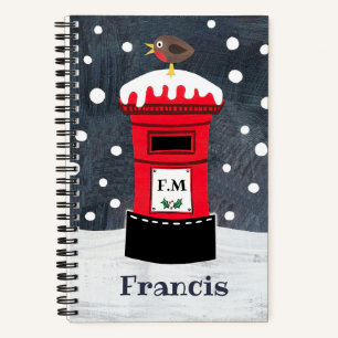 Personalised Cute Christmas Post Box & Robin Notebook